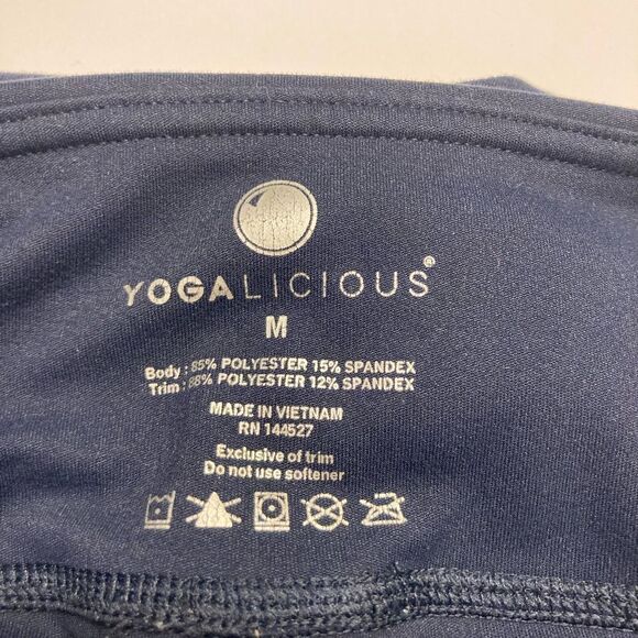 Yogalicious Leggings Navy Blue With Black Mesh Cutout Panels Size Medium - Picture 4 of 11